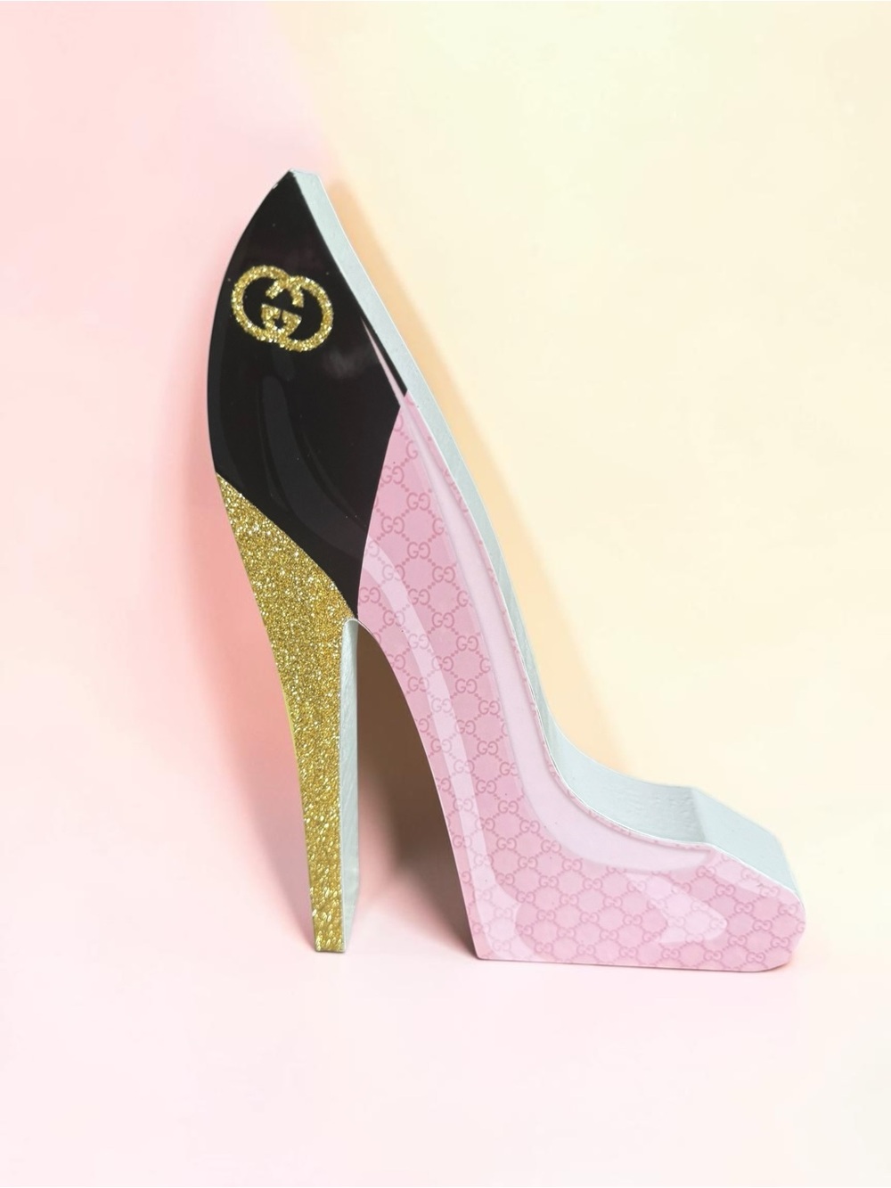 Fashion Inspired Pink and Gold High Heel Decorative Shoe